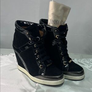 Jimmy Choo Black Patent Wedge Sneakers